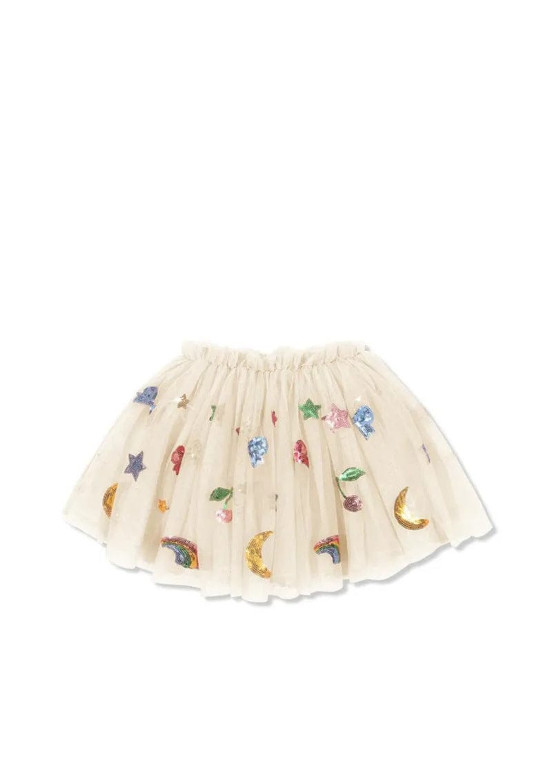 半袖セットアップ skirt / 90cm スパンコールチェリー半袖パフスリーブTシャツ/チュールスカート【mh0009414】