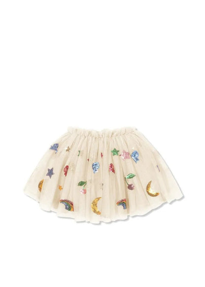 半袖セットアップ skirt / 90cm スパンコールチェリー半袖パフスリーブTシャツ/チュールスカート【mh0009414】