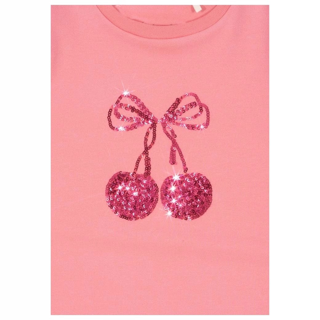 半袖セットアップ スパンコールチェリー半袖パフスリーブTシャツ/チュールスカート【mh0009414】