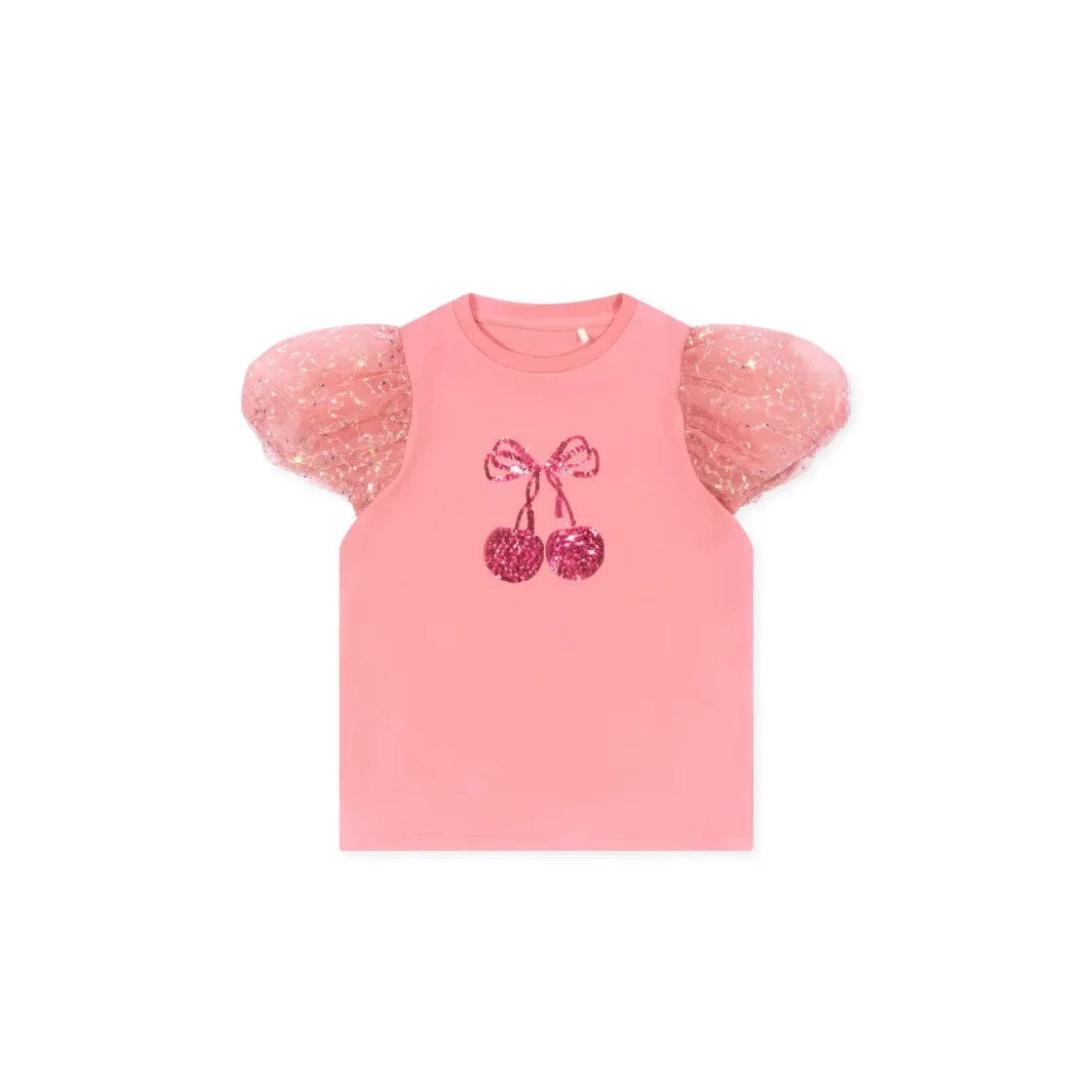 半袖セットアップ スパンコールチェリー半袖パフスリーブTシャツ/チュールスカート【mh0009414】