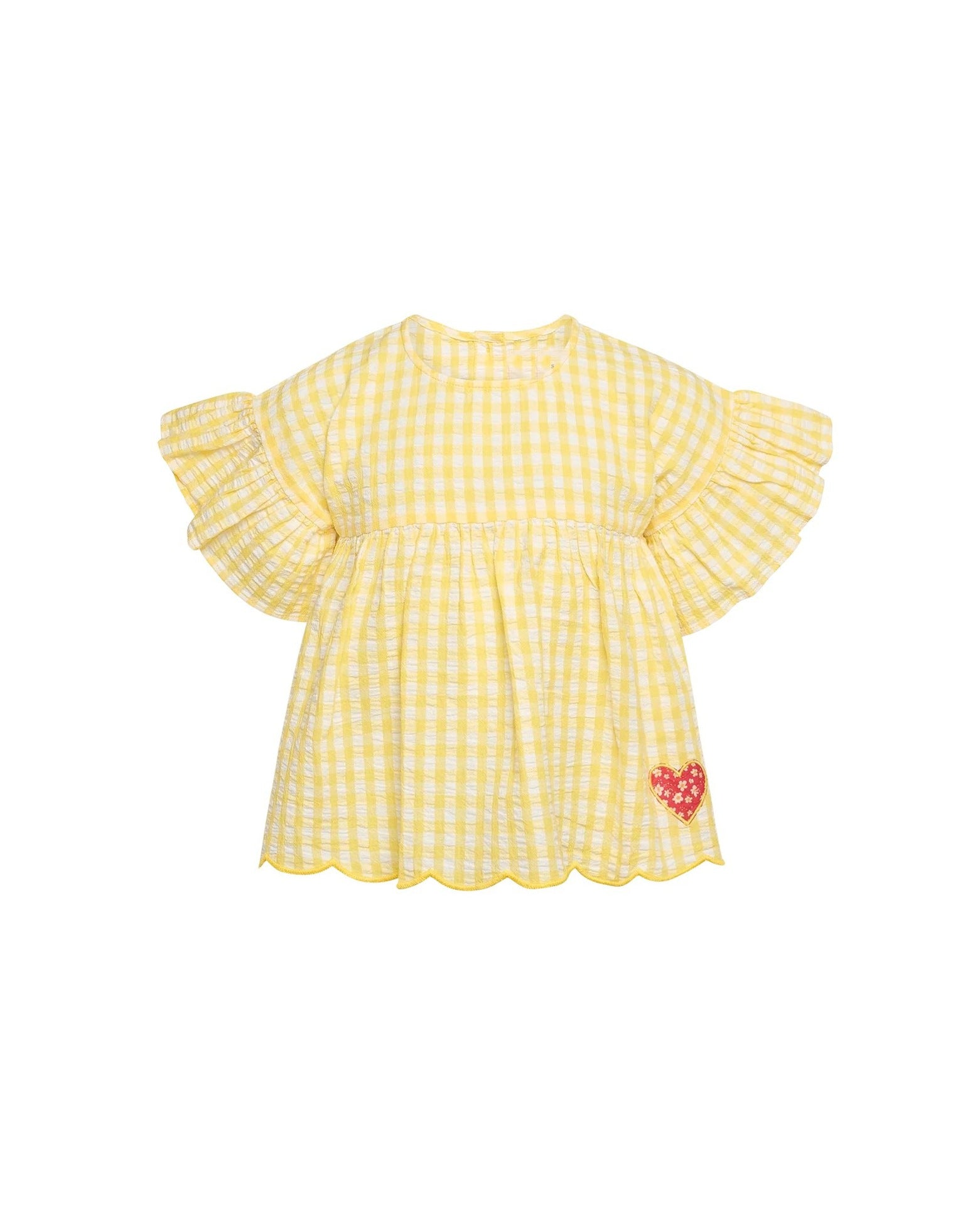 半袖セットアップ tops / 90cm ギンガムチェックフリルスリーブブラウス/ワイドルーズパンツ【mh0009419】