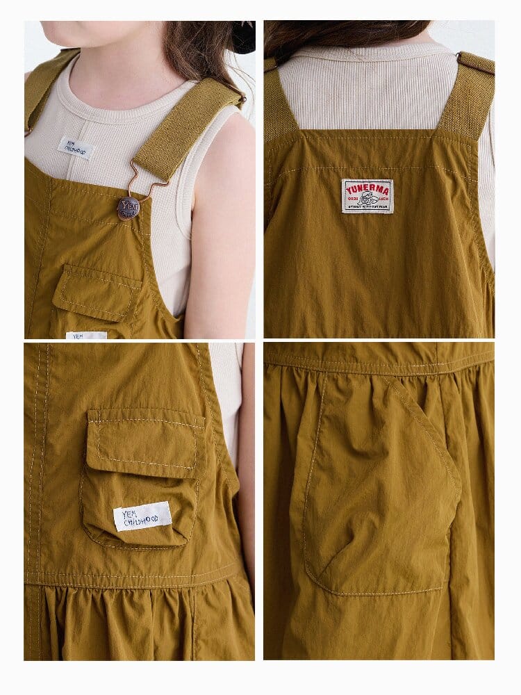 Multi Pocket Layering Bib Skirt ワークテイスト サロペットワンピース【mh0013188】 yunerma ノースリーブワンピース