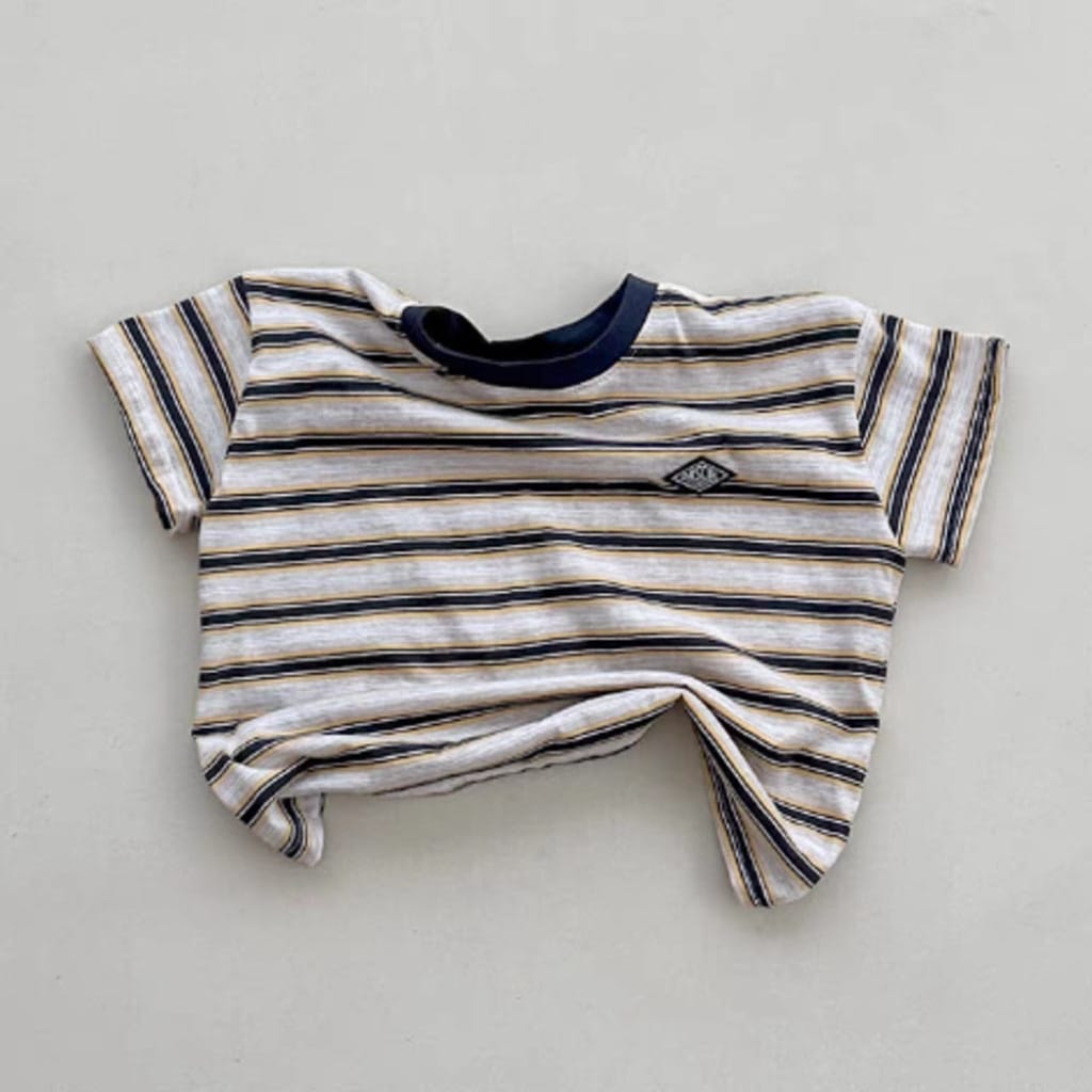 Multi-Stripe Summer Breathable Top マルチボーダー 半袖Tシャツ【mh0013272】 Navy Blue / 73cm yi nian ni 半袖Tシャツ