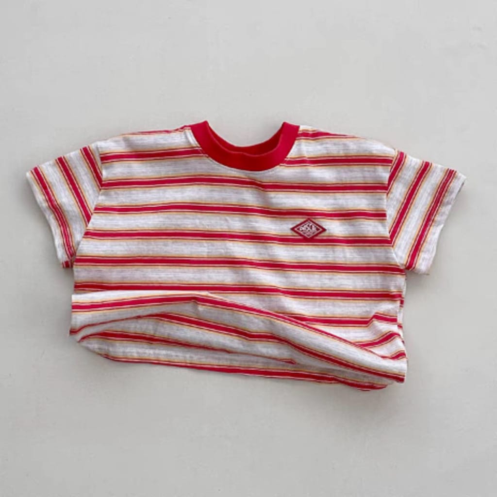 Multi-Stripe Summer Breathable Top マルチボーダー 半袖Tシャツ【mh0013272】 Red / 73cm yi nian ni 半袖Tシャツ