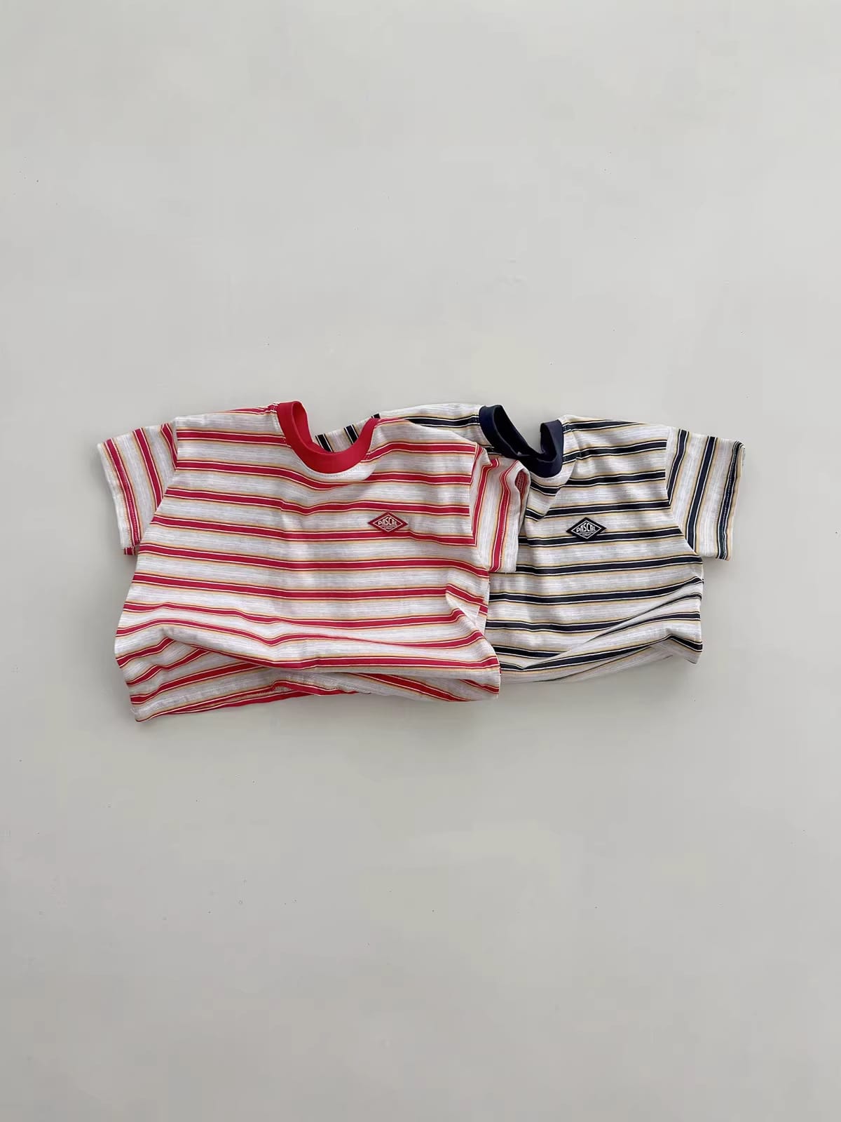 Multi-Stripe Summer Breathable Top マルチボーダー 半袖Tシャツ【mh0013272】 yi nian ni 半袖Tシャツ