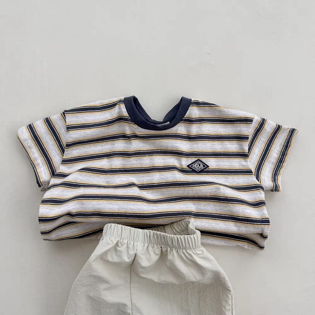 Multi-Stripe Summer Breathable Top マルチボーダー 半袖Tシャツ【mh0013272】 yi nian ni 半袖Tシャツ