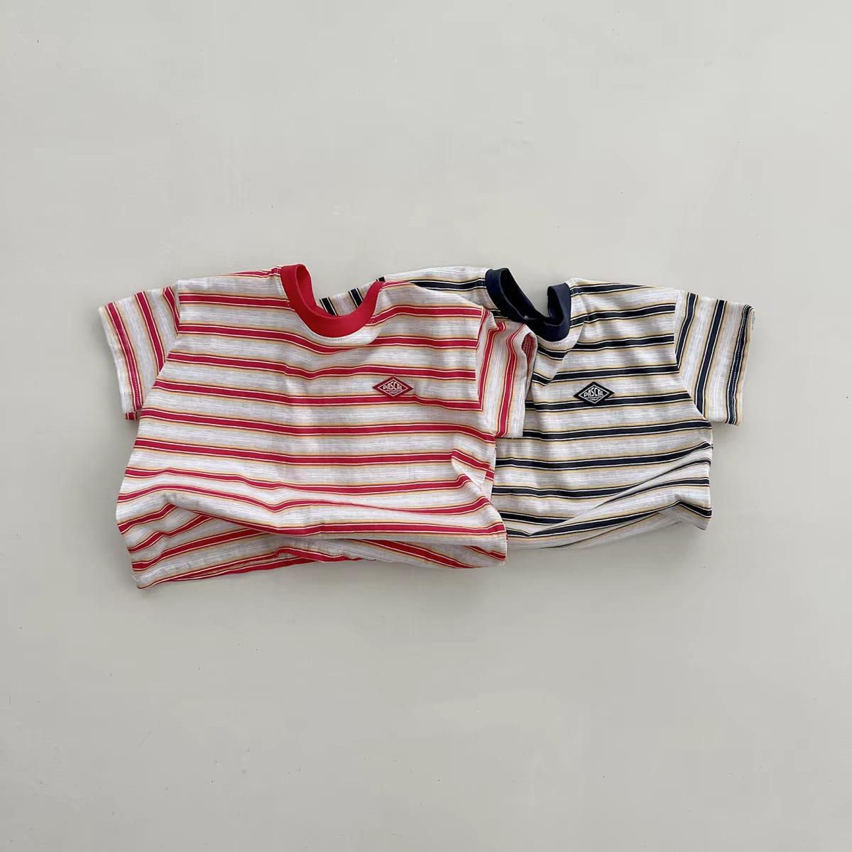 Multi-Stripe Summer Breathable Top マルチボーダー 半袖Tシャツ【mh0013272】 yi nian ni 半袖Tシャツ