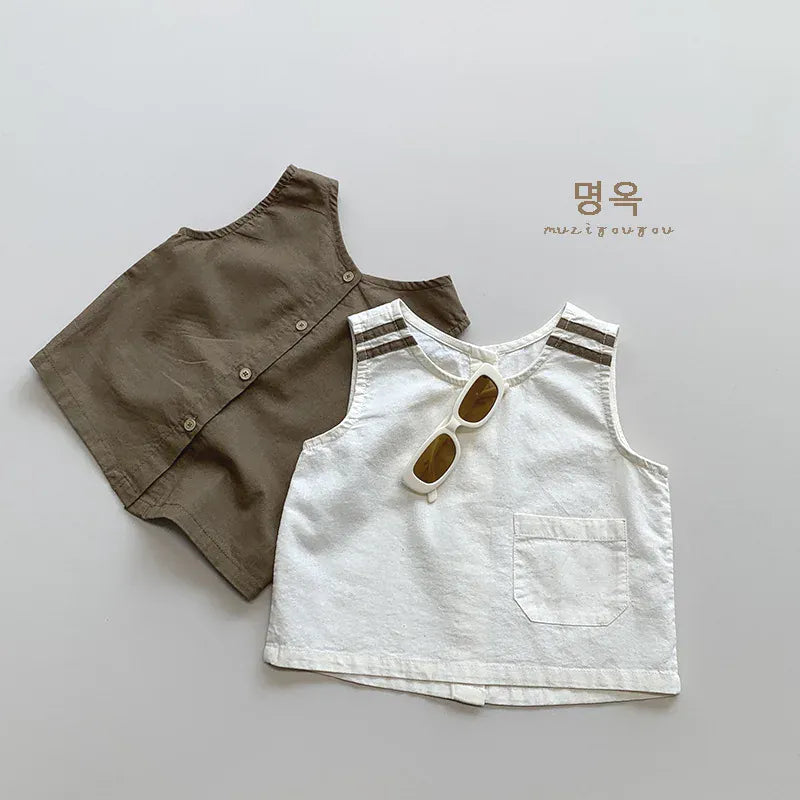 タンクトップ・キャミソール・ノースリーブトップス キッズトップス ノースリーブシャツ シンプルペーシック 2カラー【mh0006327】