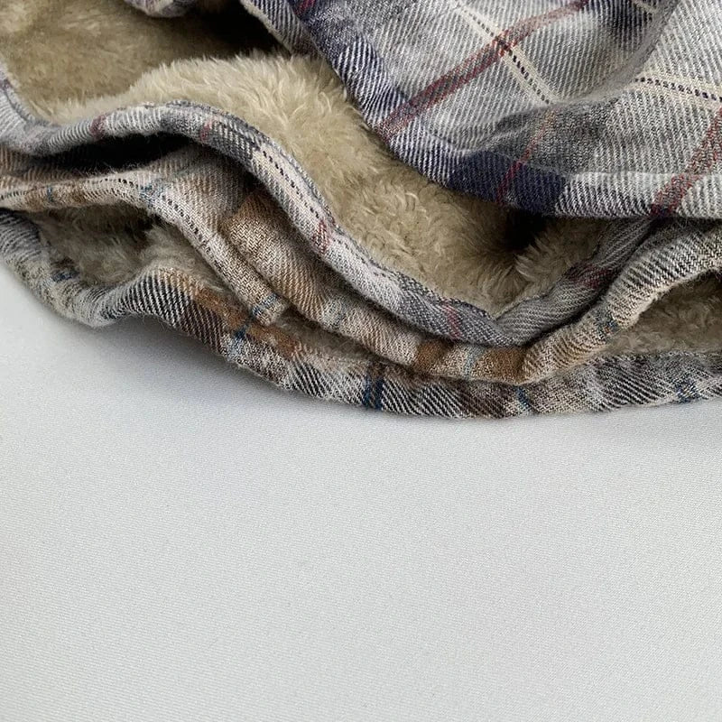 長袖シャツ・ブラウス キッズトップス 裏ファーフリースレトロチェック長袖シャツ 2カラー【mh0007584】