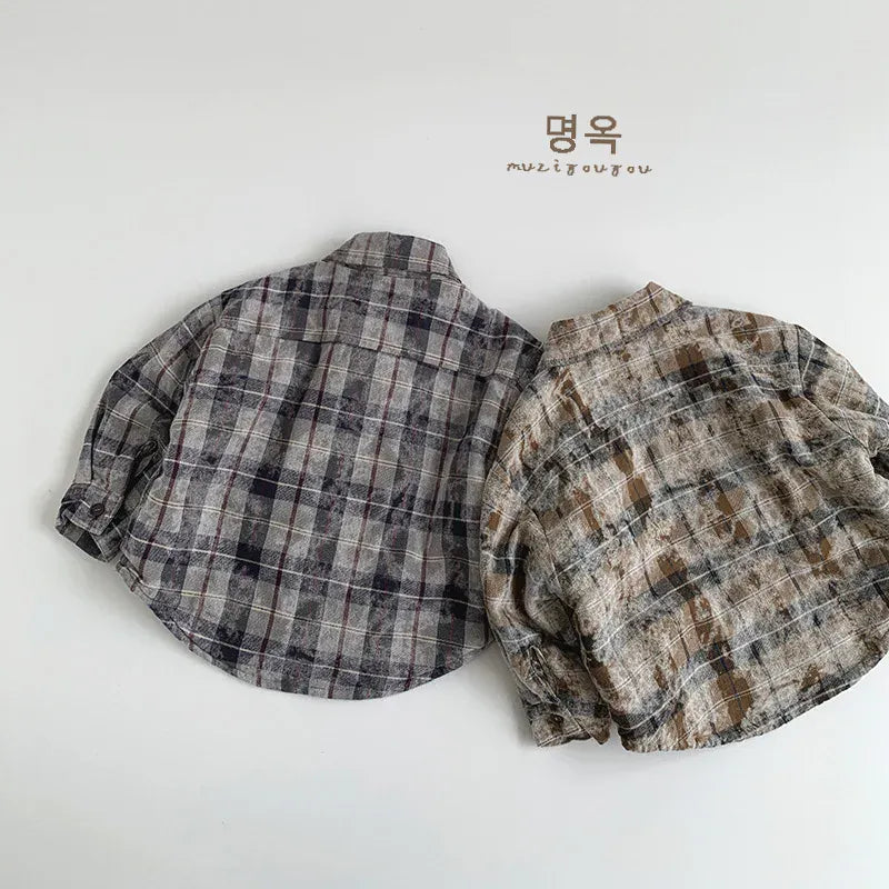 長袖シャツ・ブラウス キッズトップス 裏ファーフリースレトロチェック長袖シャツ 2カラー【mh0007584】