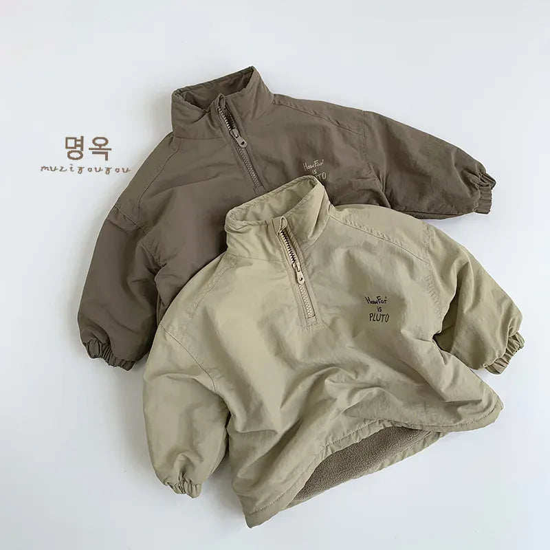 トレーナー・フーディ キッズトップス 裏フリースハーフジップスタンドカラー防寒プルオーバー 2カラー【mh0007587】