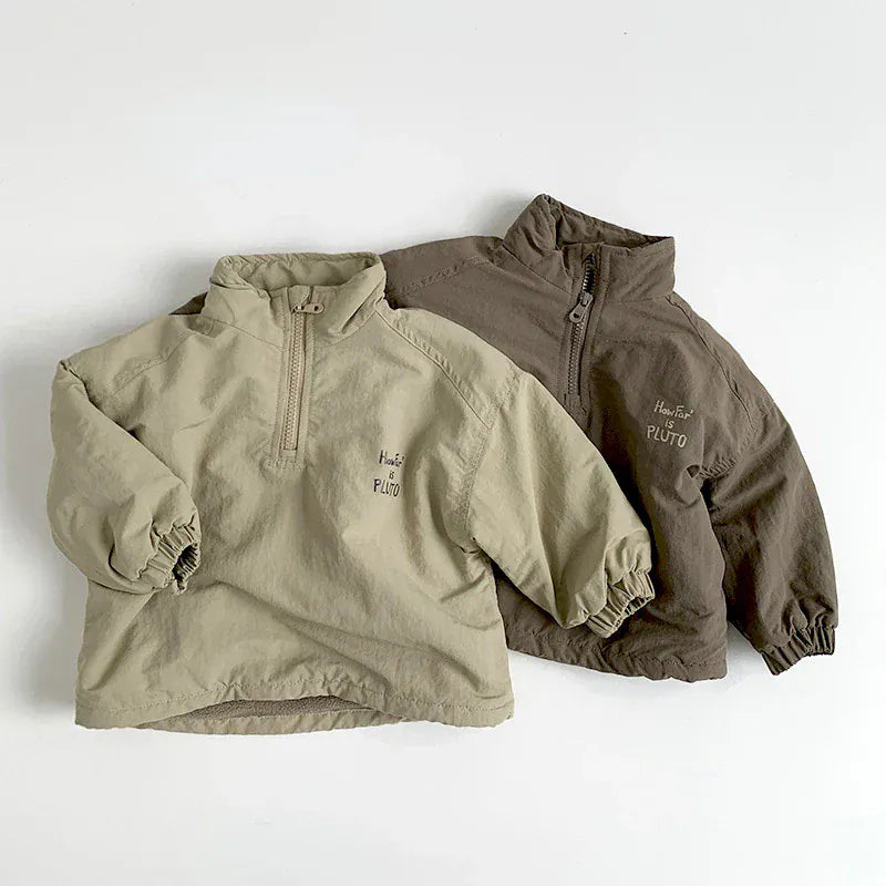 トレーナー・フーディ キッズトップス 裏フリースハーフジップスタンドカラー防寒プルオーバー 2カラー【mh0007587】