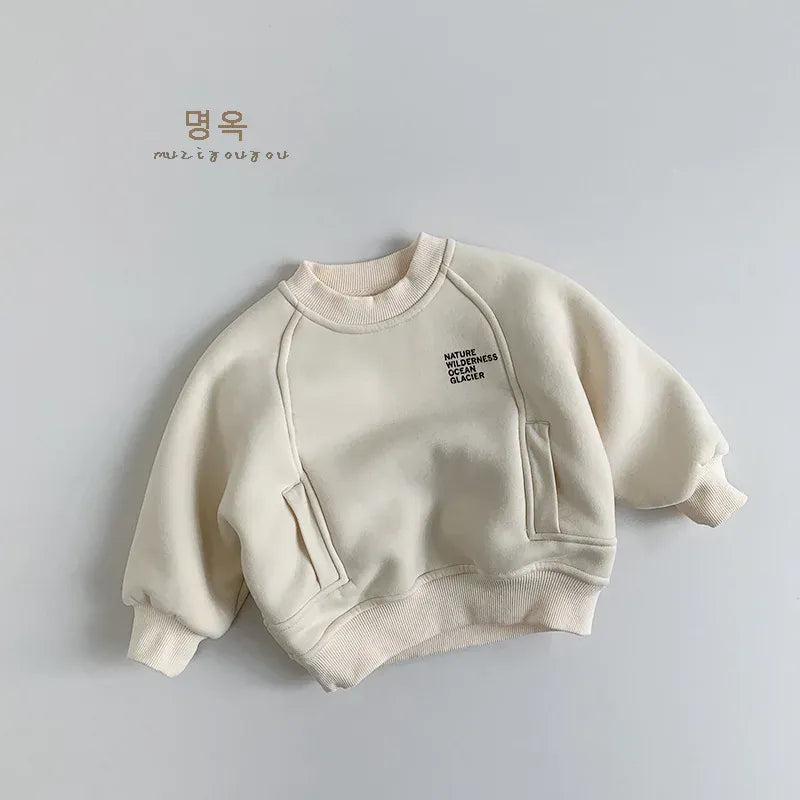 トレーナー・フーディ Apricot / 12M  80CM キッズトップス 裏ボアフリース切り替えデザイン長袖スウェットトレーナー【mh0008172】