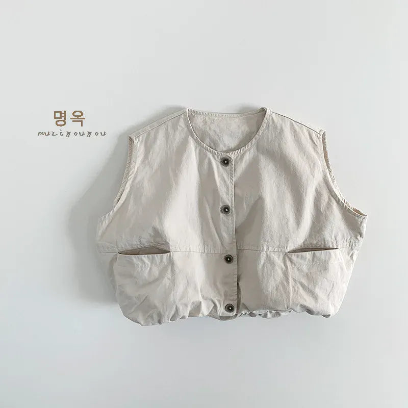 ベスト Apricot / 12M  80CM キッズベスト シンプル前あきルーズベスト【mh0008861】