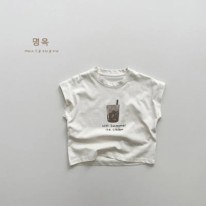 タンクトップ・キャミソール・ノースリーブトップス Apricot / 12M  80CM キッズトップス ノースリーブTシャツ タンクトップ アイスクリームプリント 2カラー【mh0004847】