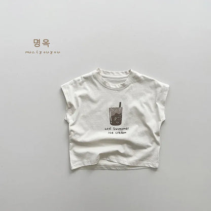 タンクトップ・キャミソール・ノースリーブトップス Apricot / 12M  80CM キッズトップス ノースリーブTシャツ タンクトップ アイスクリームプリント 2カラー【mh0004847】