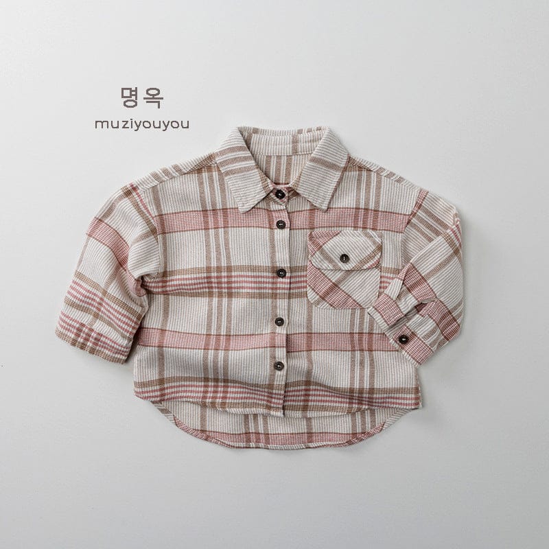 長袖シャツ・ブラウス Apricot / 80cm レトロチェックルーズ長袖シャツ【mh0010877】