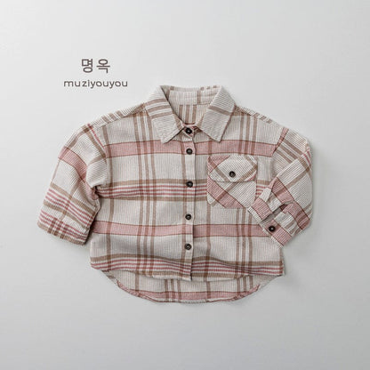 長袖シャツ・ブラウス Apricot / 80cm レトロチェックルーズ長袖シャツ【mh0010877】