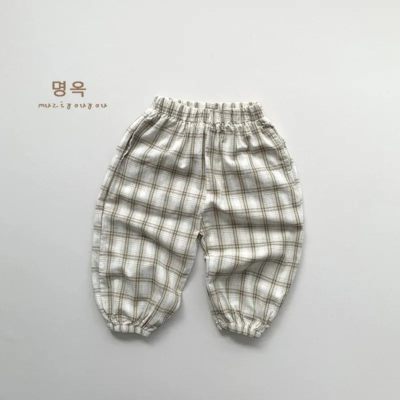 ロングパンツ・スウェットパンツ apricot coffee plaid / 12M  80CM キッズパンツ サマージョガーパンツ 薄手パンツ チェック/ストライプ【mh0005519】