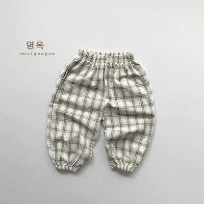 ロングパンツ・スウェットパンツ apricot coffee plaid / 12M  80CM キッズパンツ サマージョガーパンツ 薄手パンツ チェック/ストライプ【mh0005519】