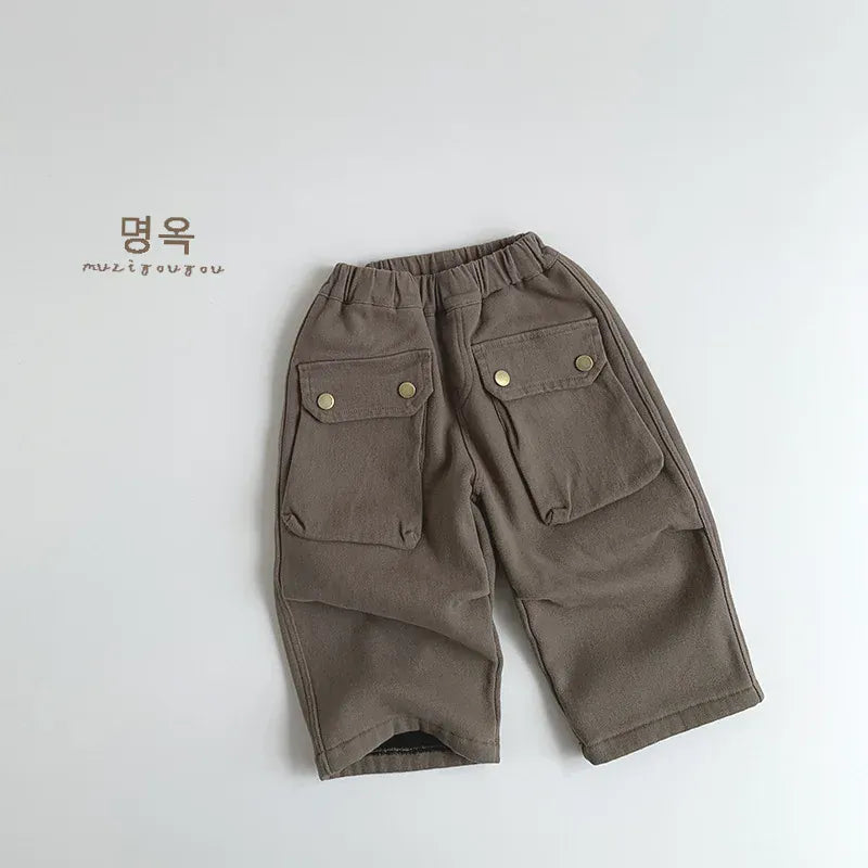 ロングパンツ・スウェットパンツ Apricot Gray / 80cm 12M キッズパンツ 裏フリースビッグポケットルーズロングパンツ【mh0008401】