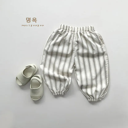 ロングパンツ・スウェットパンツ apricot gray striped / 12M  80CM キッズパンツ サマージョガーパンツ 薄手パンツ チェック/ストライプ【mh0005519】