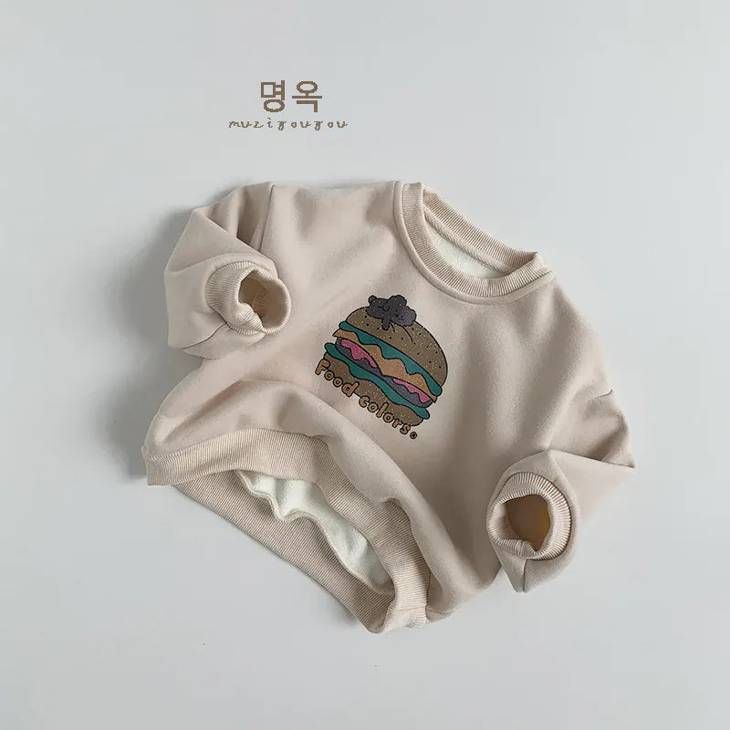 トレーナー・フーディ Beige / 80cm 12M キッズトップス ハンバーガープリント長袖スウェットトレーナー【mh0008404】