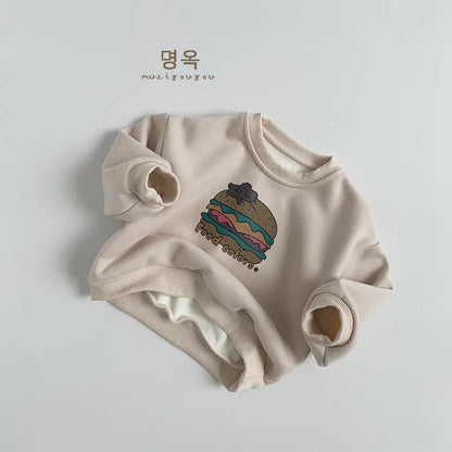 トレーナー・フーディ Beige / 80cm 12M キッズトップス ハンバーガープリント長袖スウェットトレーナー【mh0008404】