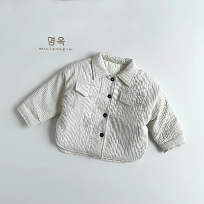 長袖シャツ・ブラウス Beige / 80cm 9-12M キッズトップス 裏キルティング防寒長袖シャツジャケット 2カラー【mh0007585】