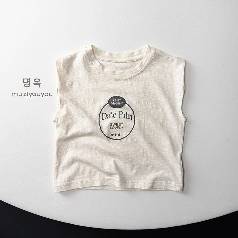 タンクトップ・キャミソール・ノースリーブトップス Beige / 80cm ロゴプリントノースリーブTシャツ【mh0010472】