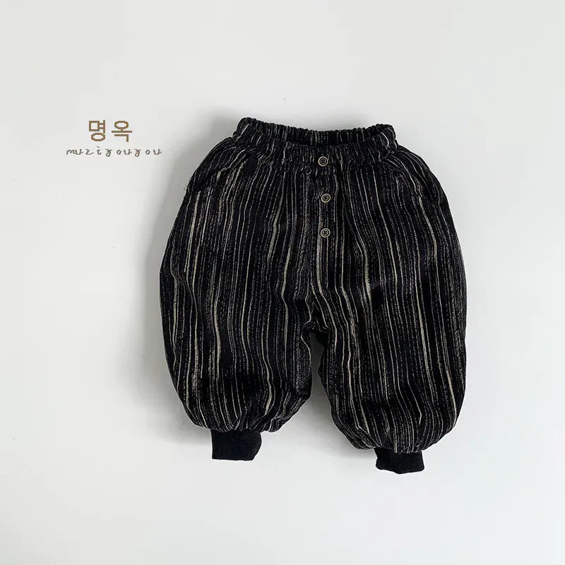 ロングパンツ・スウェットパンツ Black / 12M  80CM キッズパンツ コーデュロイストライプ裏フリースロングパンツ【mh0008167】