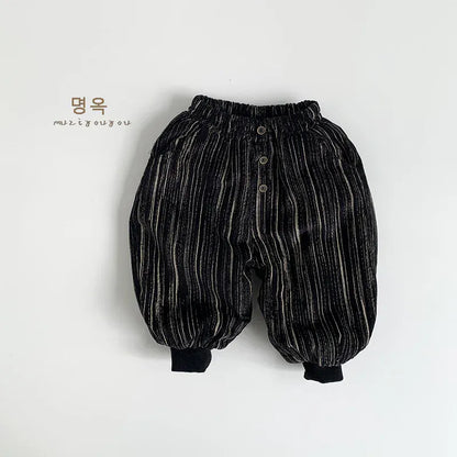 ロングパンツ・スウェットパンツ Black / 12M  80CM キッズパンツ コーデュロイストライプ裏フリースロングパンツ【mh0008167】