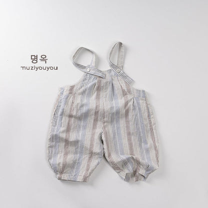 オーバーオール Blue / 80cm チェック/ストライプコットンオーバーオール【mh0009804】