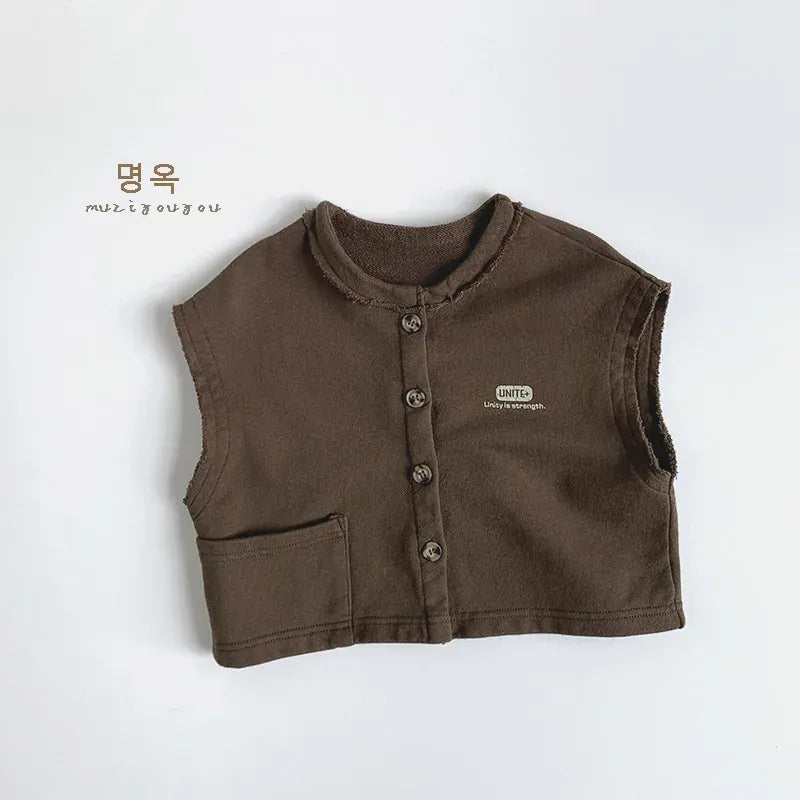 ベスト brown / 12M  80cm キッズベスト レターロゴプリント前あきスウェットベスト【mh-0008857】