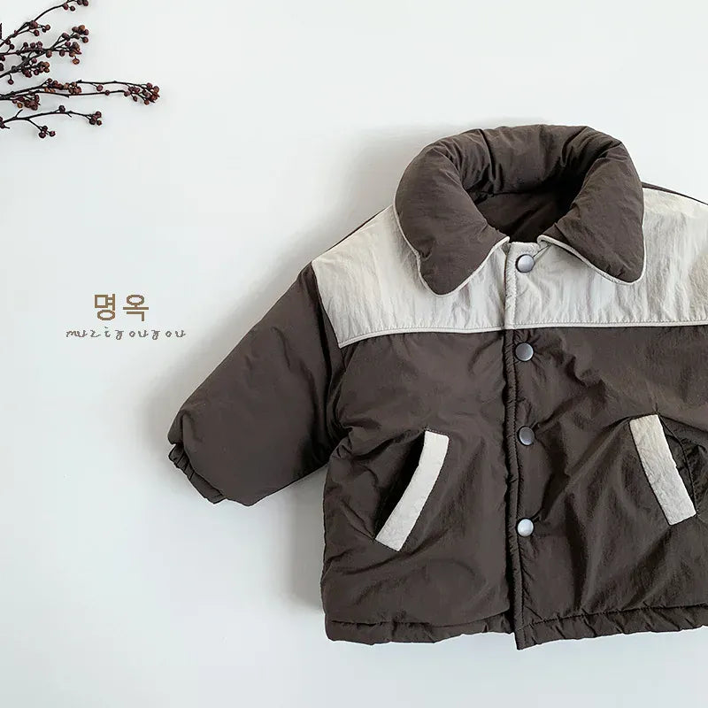 ショートコート・ジャケット・ジャンパー Brown / 12M  80CM キッズアウター パッチワーク切り替えパデッドジャケットコート【mh0008102】