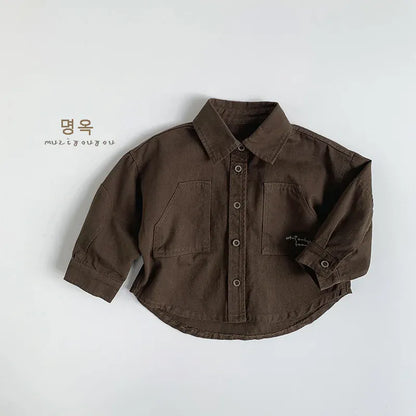 長袖シャツ・ブラウス Brown / 12M  80CM キッズトップス ビッグポケットロゴ長袖シャツ【mh0008850】