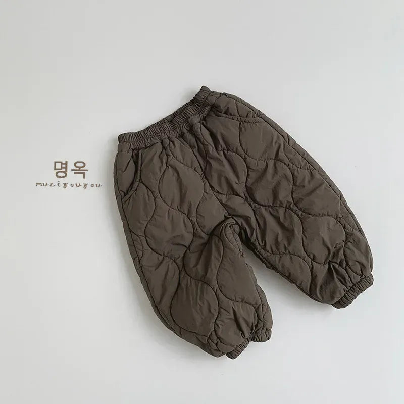 ロングパンツ・スウェットパンツ Brown / 80cm 9-12M キッズパンツ キルティング防寒ロングルーズパンツ 2カラー【mh0007257】