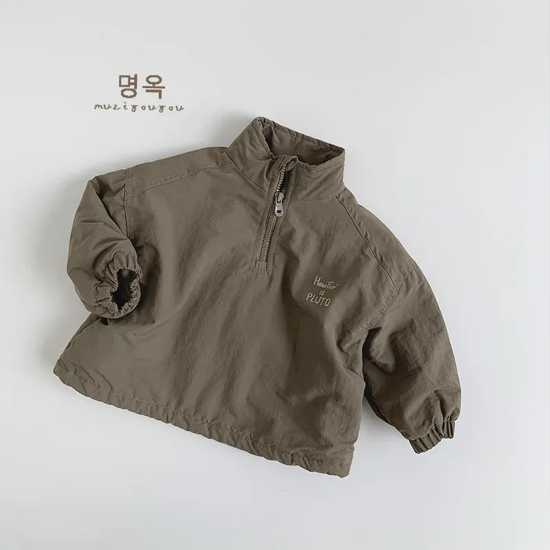 トレーナー・フーディ Brown / 80cm 9-12M キッズトップス 裏フリースハーフジップスタンドカラー防寒プルオーバー 2カラー【mh0007587】