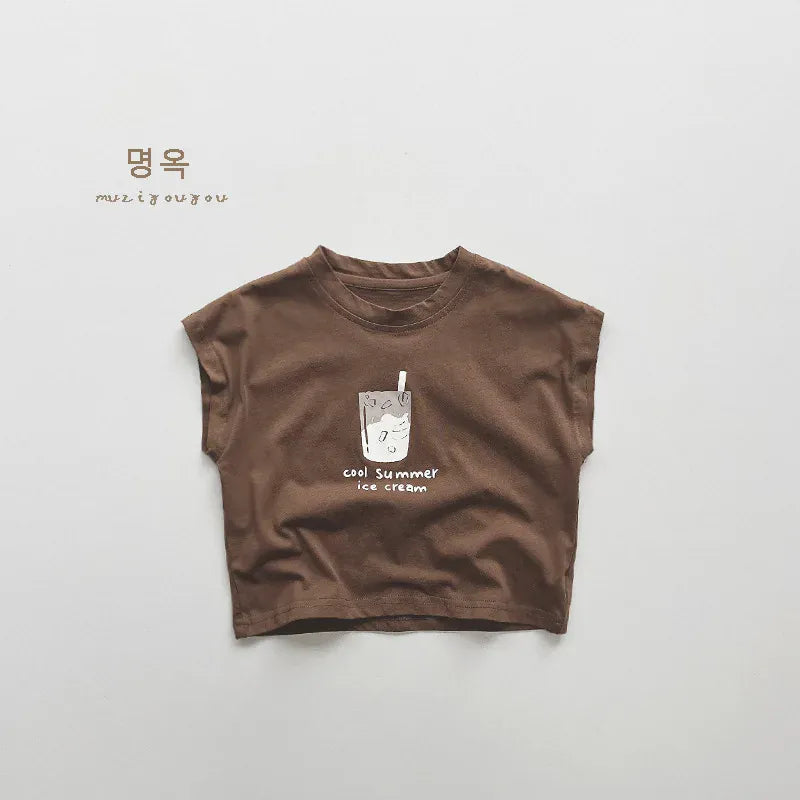 タンクトップ・キャミソール・ノースリーブトップス Coffee / 12M  80CM キッズトップス ノースリーブTシャツ タンクトップ アイスクリームプリント 2カラー【mh0004847】