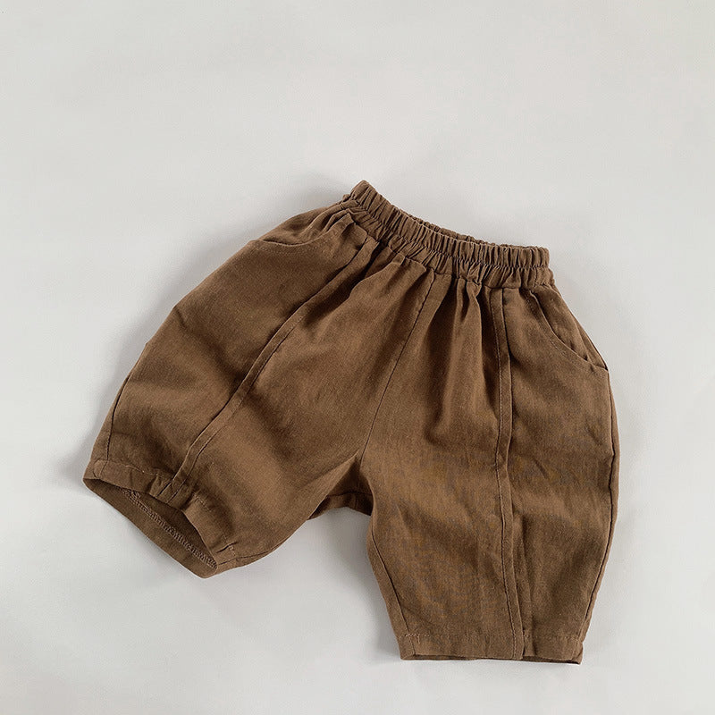 ロングパンツ・スウェットパンツ Coffee / 80cm Cotton Linen Loose Cropped Pants コットンリネンセンタータックパンツ【mh0012241】
