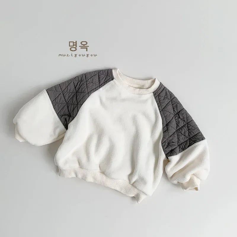 トレーナー・フーディ Creamy White / 80cm 12M キッズトップス 裏フリースキルティングパッチワーク長袖スウェットトレーナー【mh0008400】