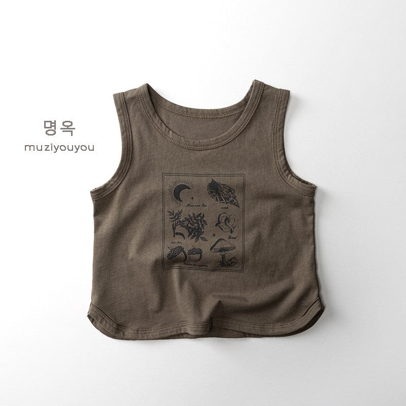 タンクトップ・キャミソール・ノースリーブトップス Dark Brown / 80cm 植物プリント柄タンクトップ【mh0010473】