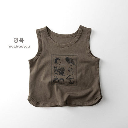 タンクトップ・キャミソール・ノースリーブトップス Dark Brown / 80cm 植物プリント柄タンクトップ【mh0010473】