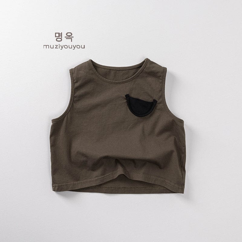 タンクトップ・キャミソール・ノースリーブトップス Dark Coffee / 80cm 三日月ポケットバックパッチタンクトップ【mh0009803】