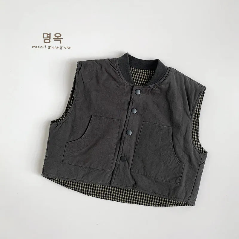 ベスト Dark Gray / 80cm 12M キッズベスト シンプルパデッドアウターベスト【mh0008389】