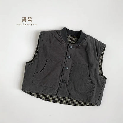 ベスト Dark Gray / 80cm 12M キッズベスト シンプルパデッドアウターベスト【mh0008389】