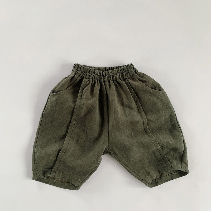 ロングパンツ・スウェットパンツ Dark Green / 80cm Cotton Linen Loose Cropped Pants コットンリネンセンタータックパンツ【mh0012241】