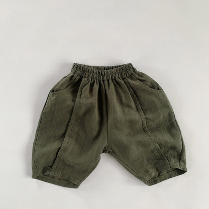 ロングパンツ・スウェットパンツ Dark Green / 80cm Cotton Linen Loose Cropped Pants コットンリネンセンタータックパンツ【mh0012241】