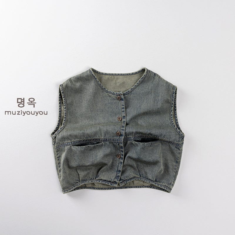 ベスト Denim Blue / 80cm ウォッシュデニムポケットベスト【mh0009821】