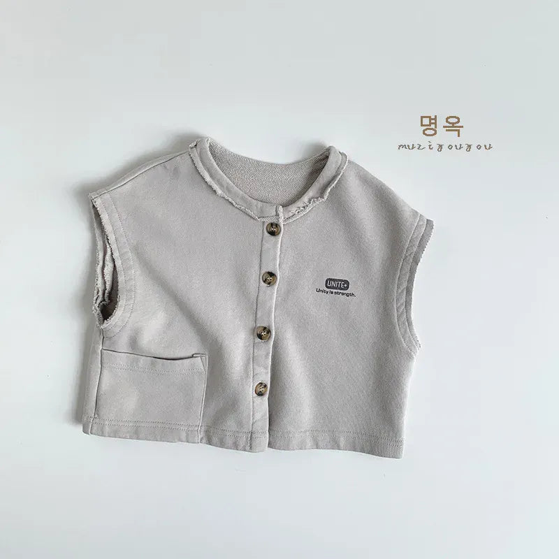 ベスト gray / 12M  80cm キッズベスト レターロゴプリント前あきスウェットベスト【mh-0008857】